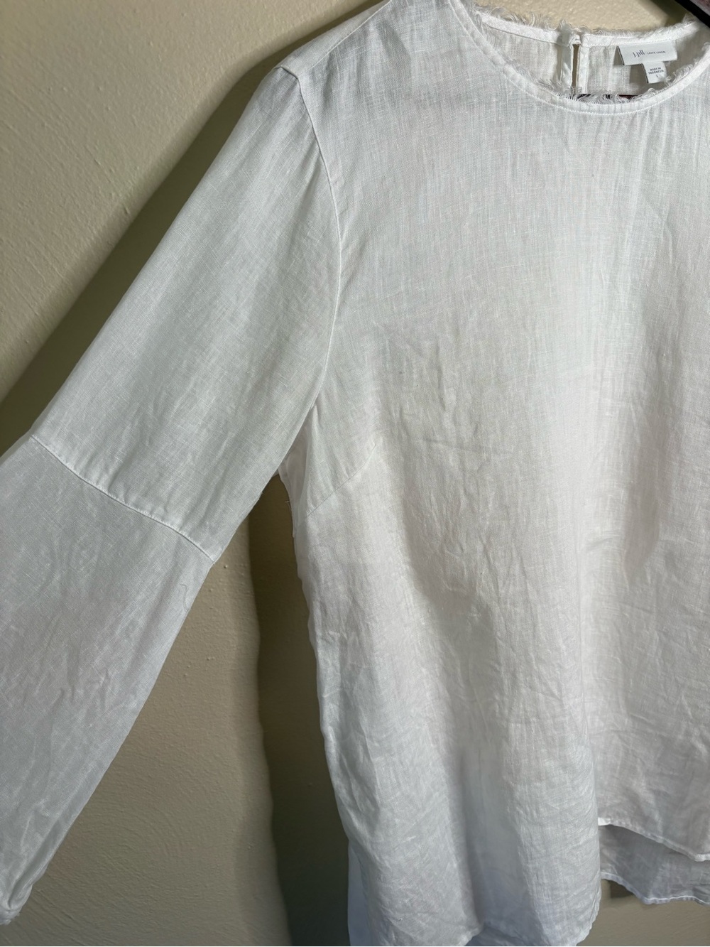 J Jill Love Linen Boho White 100% Linen Frayed Trim Tunic Top Large Lagenlook - Picture 4 of 15